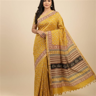 Golden & Crimson Floral Maheshwari Silk Saree