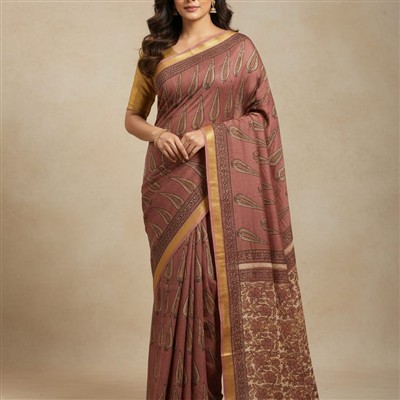 Mauve Paisley & Floral Maheshwari Silk Saree