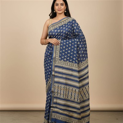 Emerald Garden Bagru Hand Block Print Saree