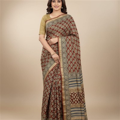 Crimson Floral Elegance Maheshwari Silk Saree