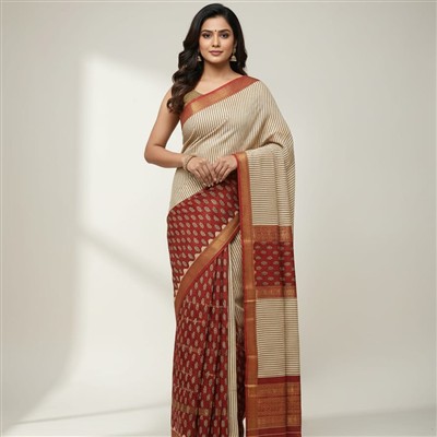 Crimson Floral Elegance Maheshwari Silk Saree