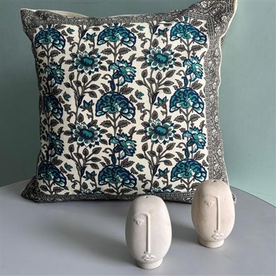 Teal Floral Cascade Cotton Cushion Covers