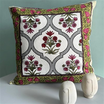 Crimson Garden Blooms Cotton Cushion Covers