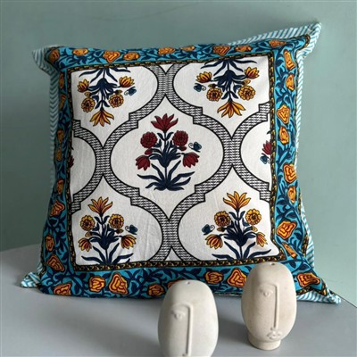 Turquoise Floral Symphony Cotton Cushion Covers