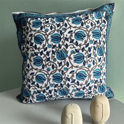 Teal Blossom Tranquility Cotton Cushion Covers