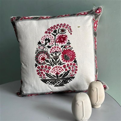 Crimson Blossom Dance Cotton Cushion Covers