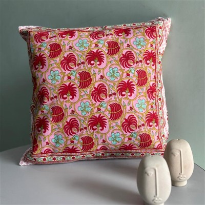 Crimson Flora Swirl Cotton Cushion Covers