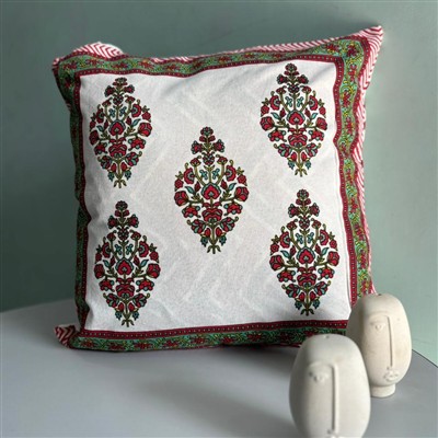 Crimson Floral Reverie Cotton Cushion Covers