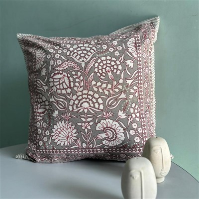Soft Gray Floral Symphony Cotton Cushion Covers