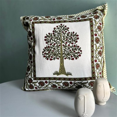 Crimson Blooming Tree Cotton Cushion Covers