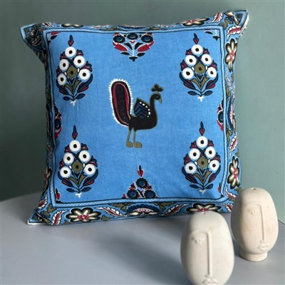 Cerulean Peacock Floral Cotton Cushion Covers