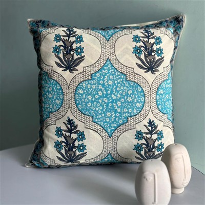 Turquoise Floral Medley Cotton Cushion Covers