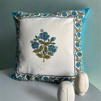 Turquoise Floral Cascade Cotton Cushion Covers
