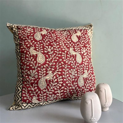 Crimson Floral Embroidery Cotton Cushion Covers