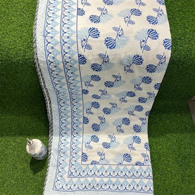 Ivory Cobalt Floral Cotton Dohar