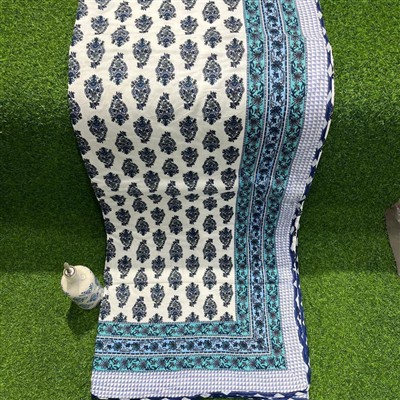 Navy Floral Geometric Cotton Dohar