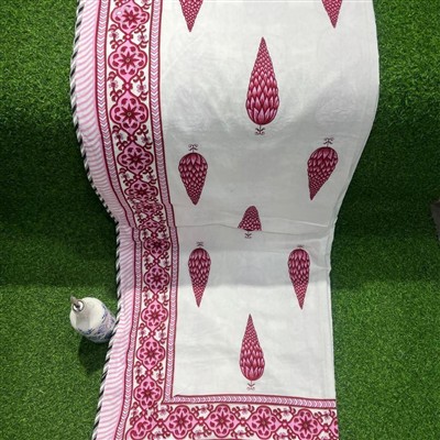 Fuchsia Floral Geometric Cotton Dohar