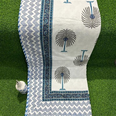 Navy Palm Geometric Cotton Dohar