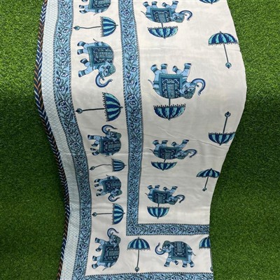 Sky Blue Elephant Umbrella Cotton Dohar