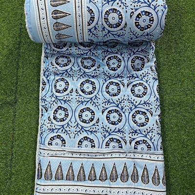 Sky Blue Floral Geometric Cotton Quilt