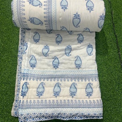 Azure Paisley Cotton Quilt