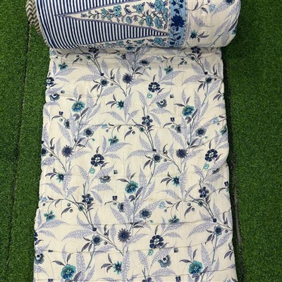 Navy Floral Cotton Quilt