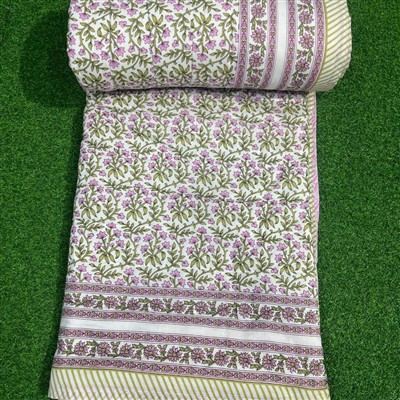 Pastel Floral Stripe Cotton Quilt