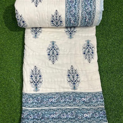 Cream Floral Cascade Cotton Quilt