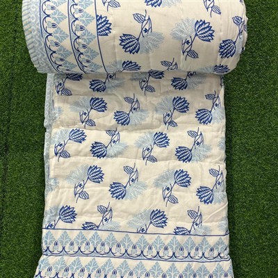 Cerulean Blossom Print Cotton Quilt