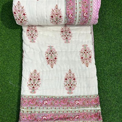 Crimson Floral Symphony Cotton Quilt