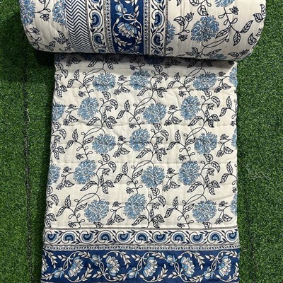 Ivory Floral Zigzag Cotton Quilt