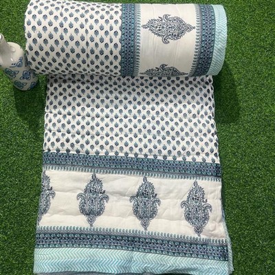 Indigo Blossom Diamond Cotton Quilt