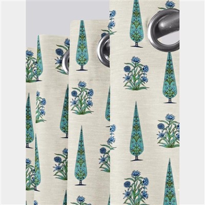 Ivory Turquoise Blossom Curtains