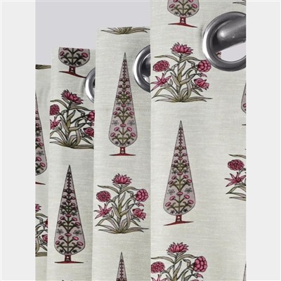 Beige Floral Harmony Cotton Curtains