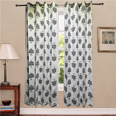 Cream Crimson Tree Motif Cotton Curtains