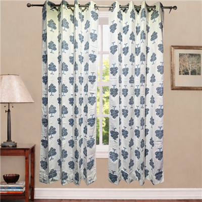 Sky Blue Heart Tree Motif Cotton Curtains