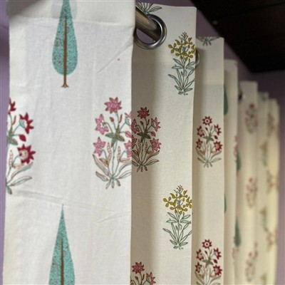 Mint Blossom Tree Cotton Curtains