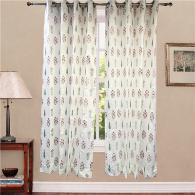 Mint Blossom Tree Cotton Curtains