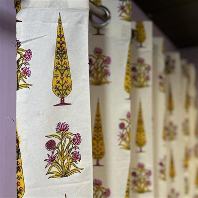 Golden Yellow Tree Motif Cotton Curtains