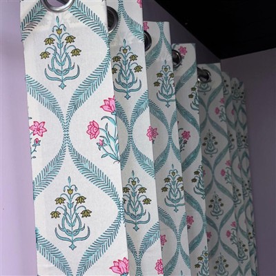 Olive Green Floral Cascade Cotton Curtains