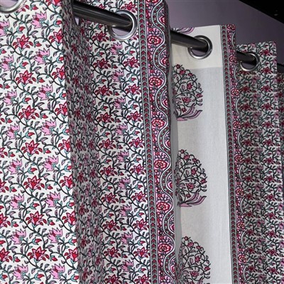 Crimson Blossom Cotton Curtains