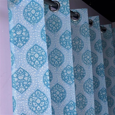 Turquoise Floral Medallion Cotton Curtains