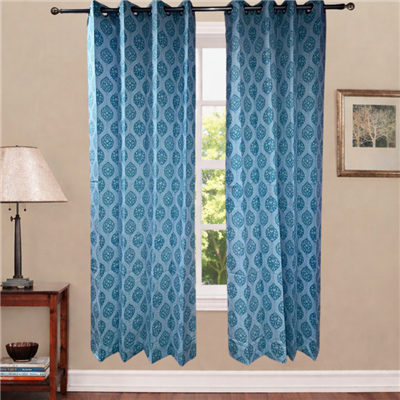 Turquoise Floral Medallion Cotton Curtains
