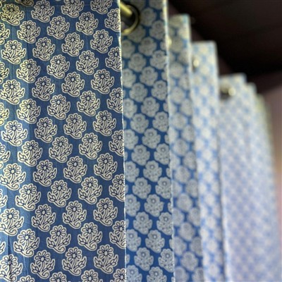 Navy Floral Symphony Cotton Curtains