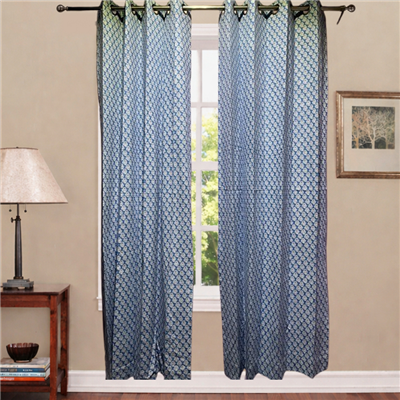 Navy Floral Symphony Cotton Curtains