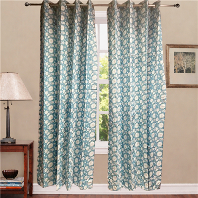 Teal Floral Elegance Cotton Curtains