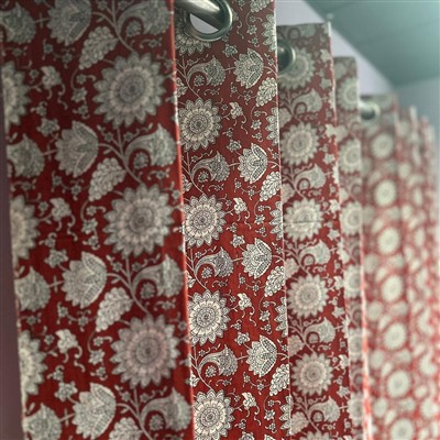 Crimson Floral Elegance Cotton Curtains