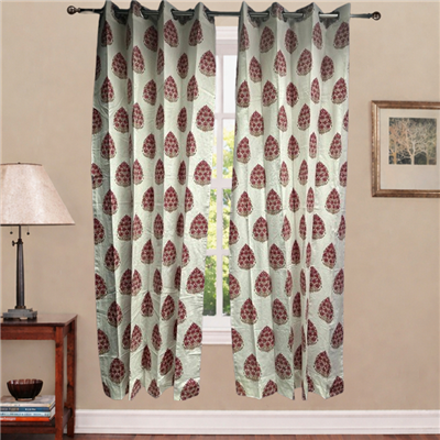 Burnt Orange Floral Delight Cotton Curtains