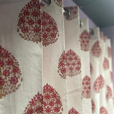 Crimson Blossom Floral Cotton Curtains