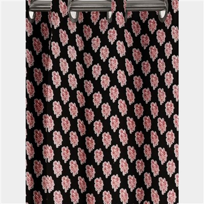 Midnight Black Floral Charm Cotton Curtains